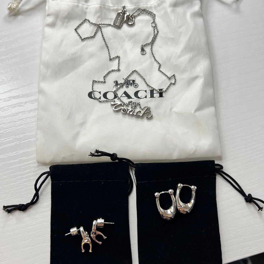 Coach Silver Necklace/Earrings Bundle